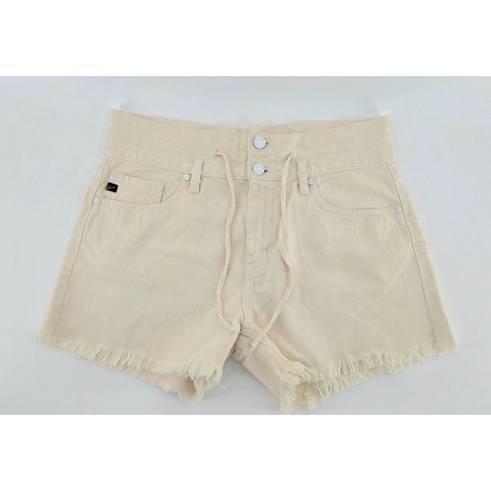 Kancan Boho High Rise Drawstring Denim Shorts Size Large Womens Cream Relaxed